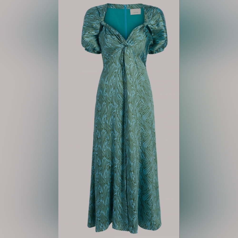 🥰Cinq à Sept NWT Puff Sleeve Size 6 Front Slit Twist Bust Blue